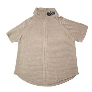 Lane Bryant Sweater Beige Short Sleeve Cable‎ Knit Turtleneck Top Size 18/20